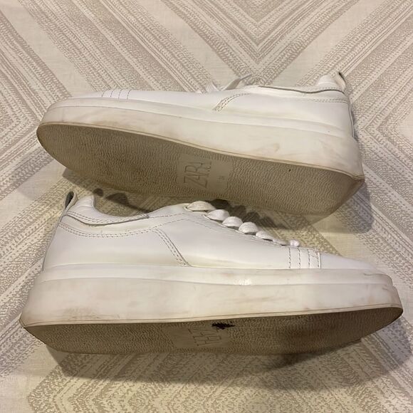 Zara White Athletic Leather Sneakers - Size 39 - Picture 3 of 6